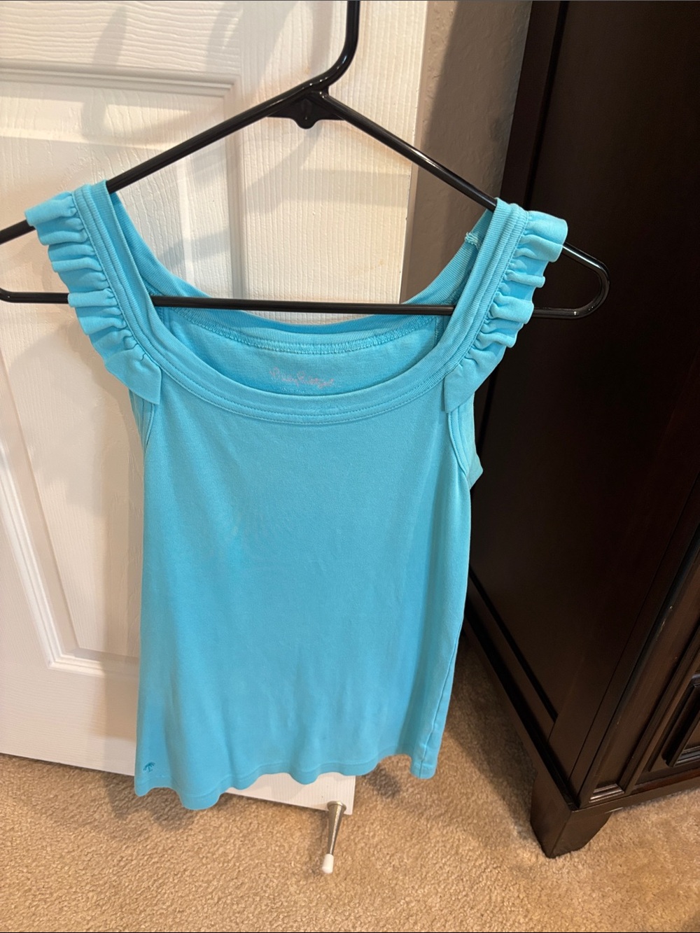 Lilly Pulitzer Turquoise Ruffle-Shoulder Tank Top